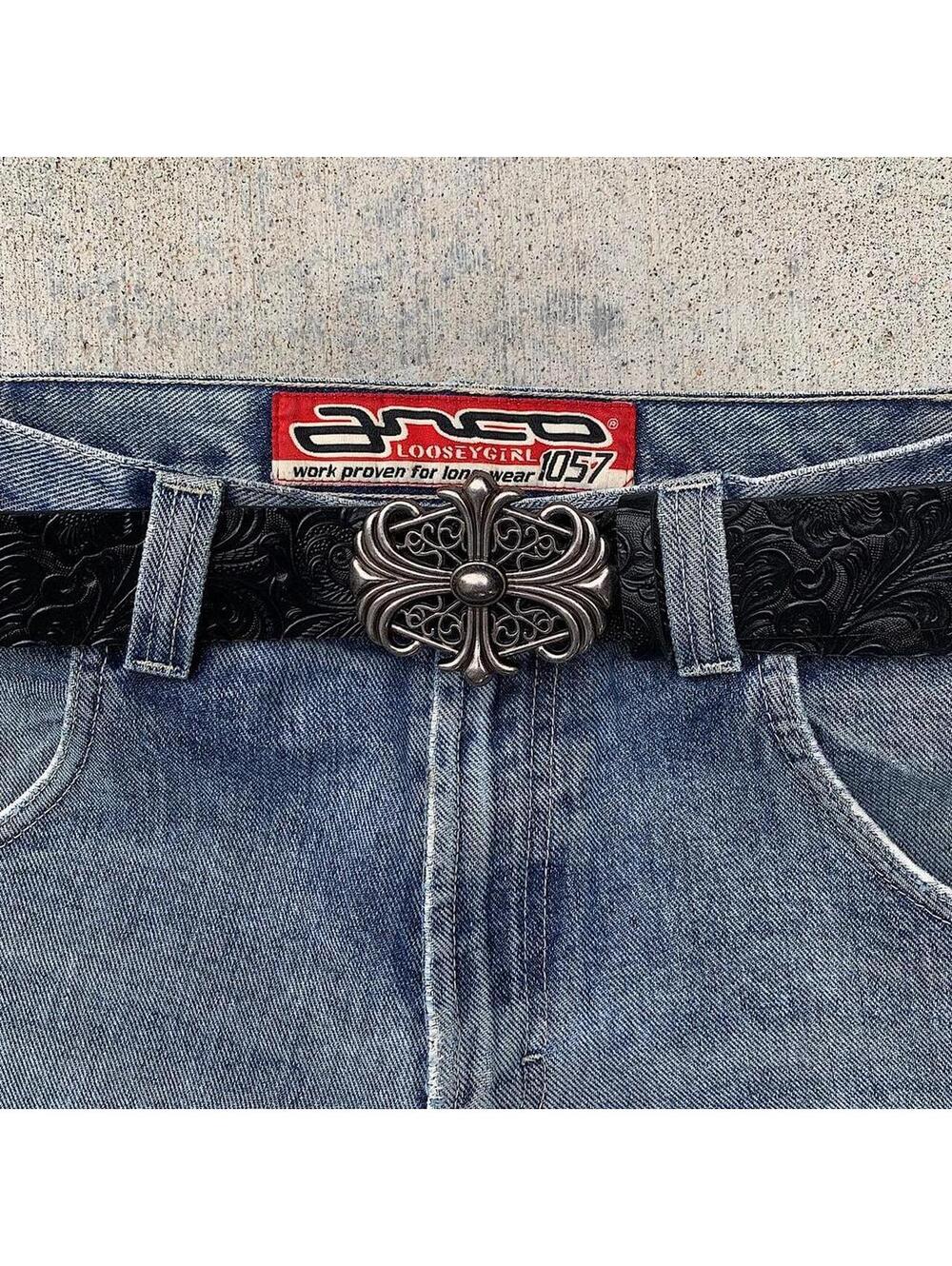 Y2K Black Blue Unique Cross Belt 38 Inch